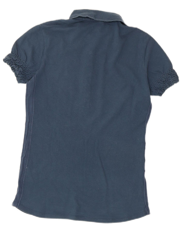Replay Womens Polo Shirt UK 12 Medium Navy Blue Floral Cotton
