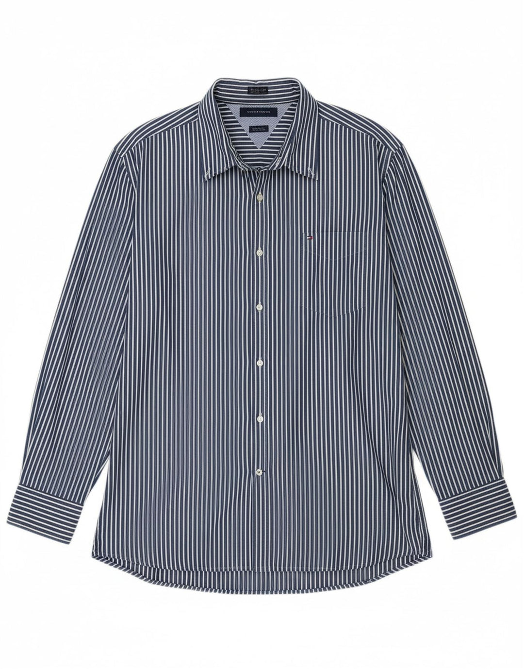 TOMMY HILFIGER Mens Coupe Ajustee Shirt Large Blue Pinstripe 80s