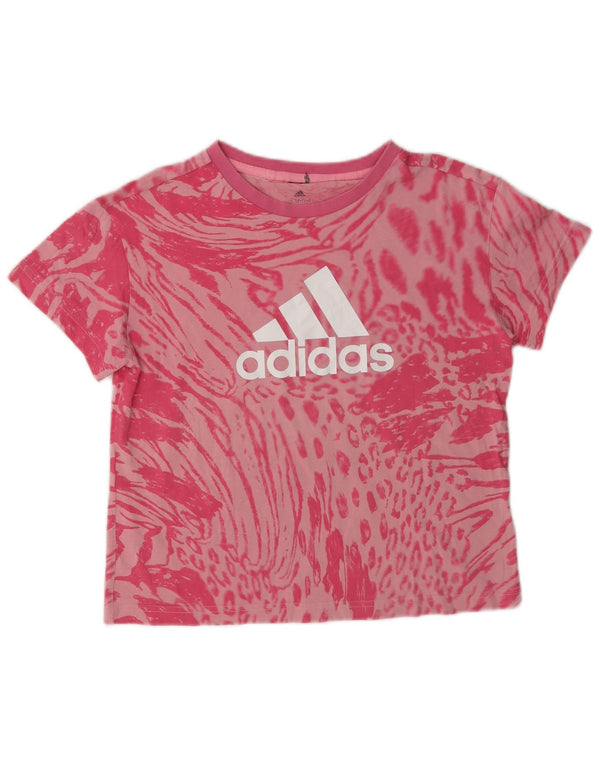 Adidas piger Crop grafisk T-shirt top 13-14 år Pink dyreprint bomuld