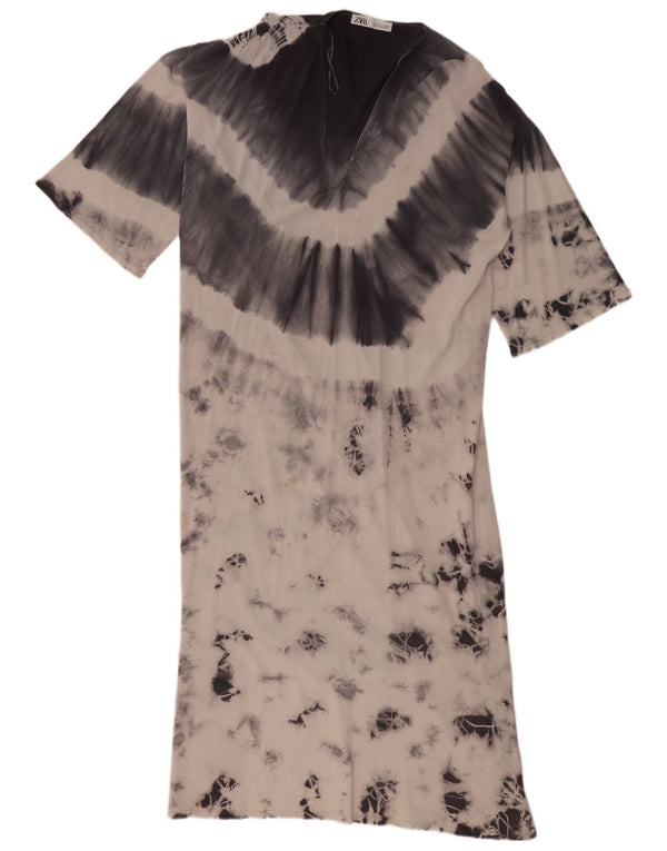 Zara Dame Oversized Maxi Dress UK 10 Small Grey Tie Dye Viscose