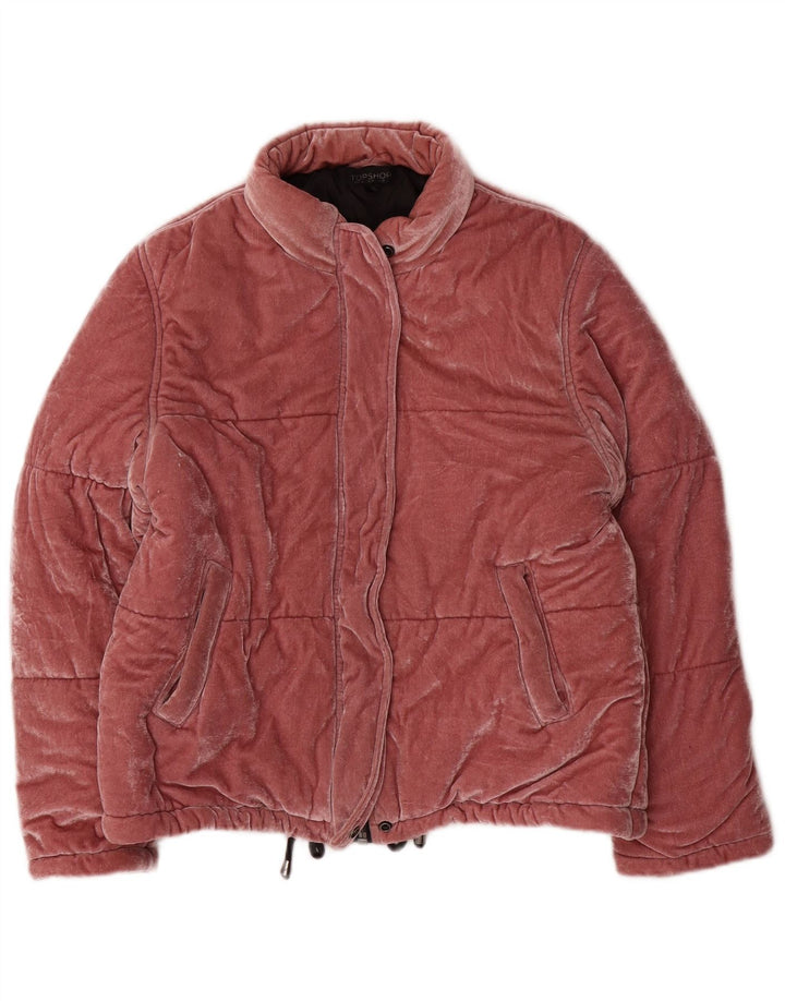 Topshop Dame Velour Polstret Jakke UK 12 Medium Pink Polyester