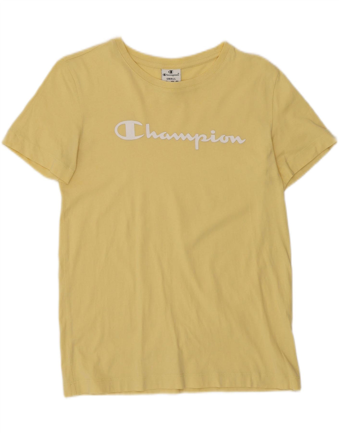 CHAMPION Womens Graphic T-Shirt Top UK 10 Small Yellow Vintage Champion and Second-Hand Champion from Messina Hembry 