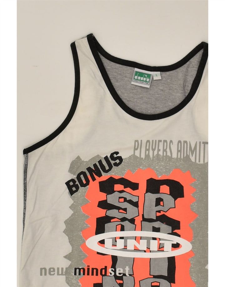 DIADORA Boys Graphic Vest Top 9-10 Years Large Grey Cotton | Vintage Diadora | Thrift | Second-Hand Diadora | Used Clothing | Messina Hembry 