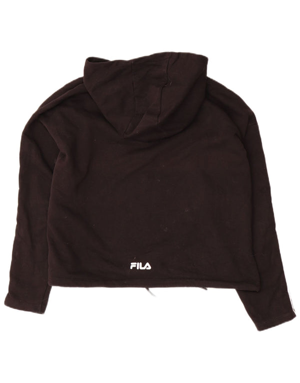 FILA Dame Oversized Crop Grafisk Hoodie Jumper UK 14 Medium Sort Bomuld