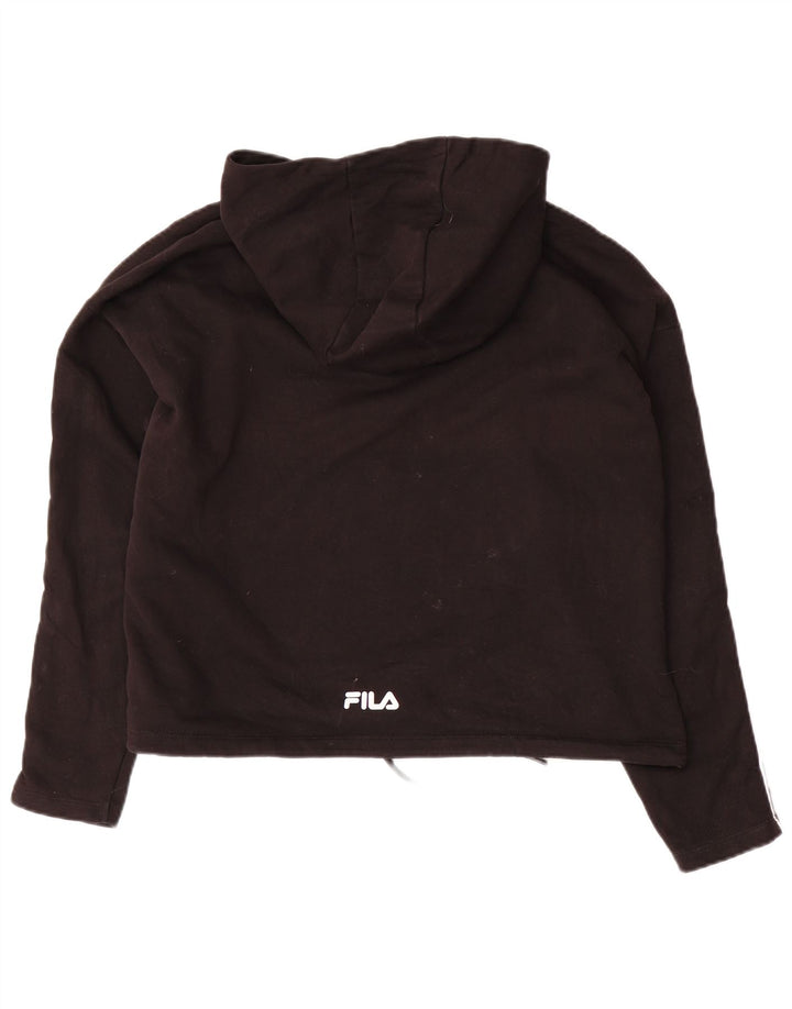 FILA Dame Oversized Crop Grafisk Hoodie Jumper UK 14 Medium Sort Bomuld