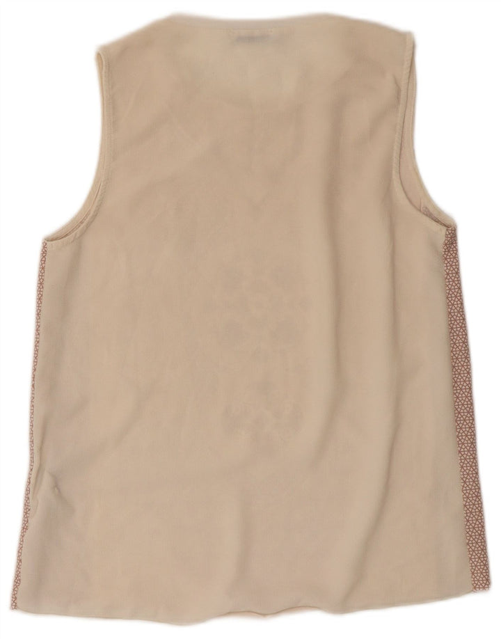 Zara Kvinders abstrakt mønster Vest Top UK 8 Small Beige Polyester