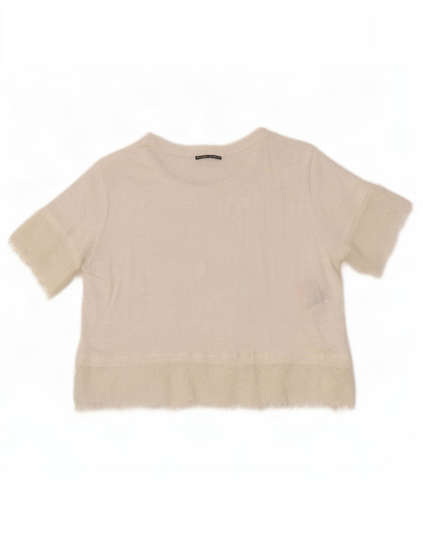 Zara Womens Crop Blouse Top UK 12 Medium White Linen