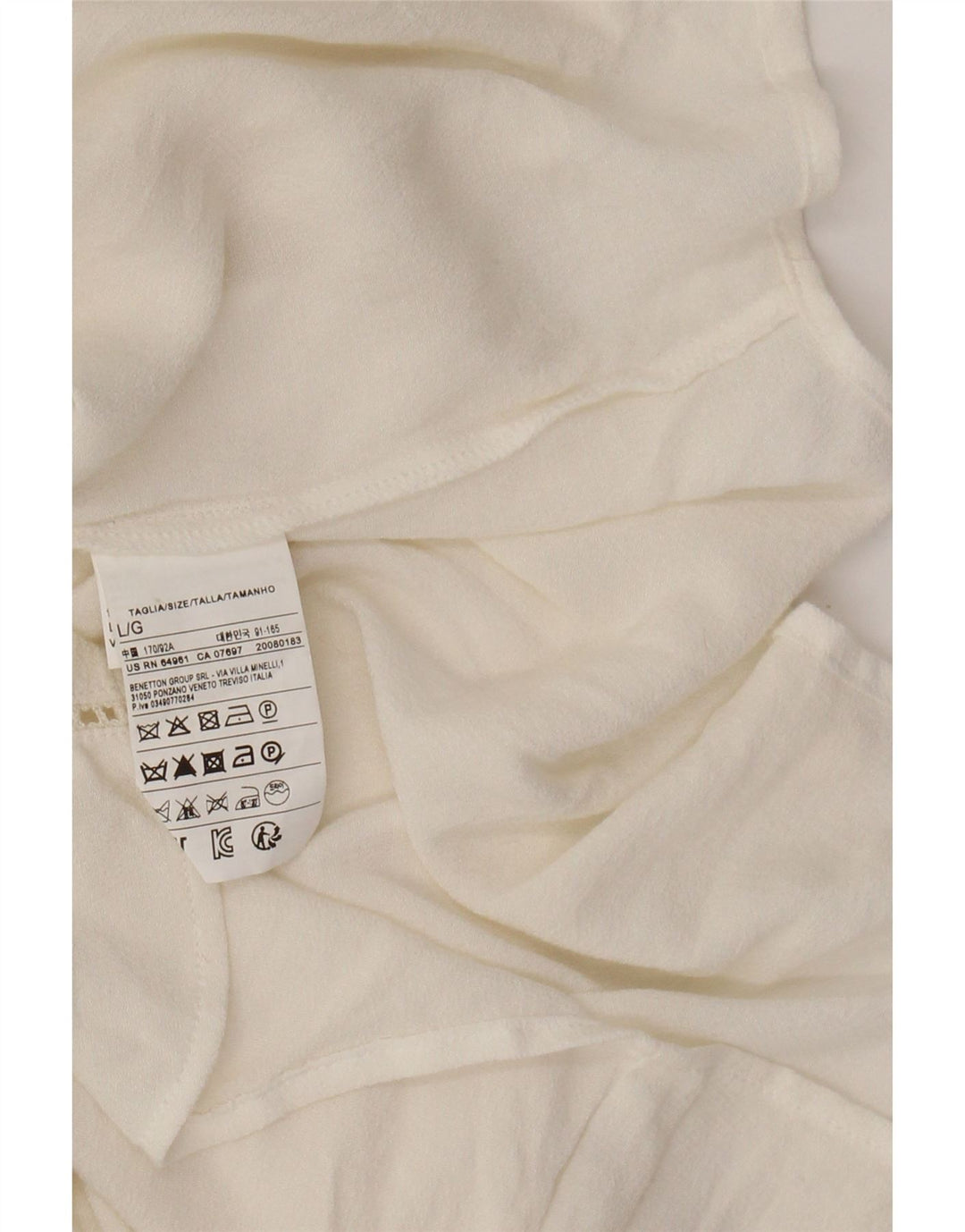 BENETTON Bluse med sløjfeskjorte til kvinder UK 16 Stor hvid Colourblock Viscose