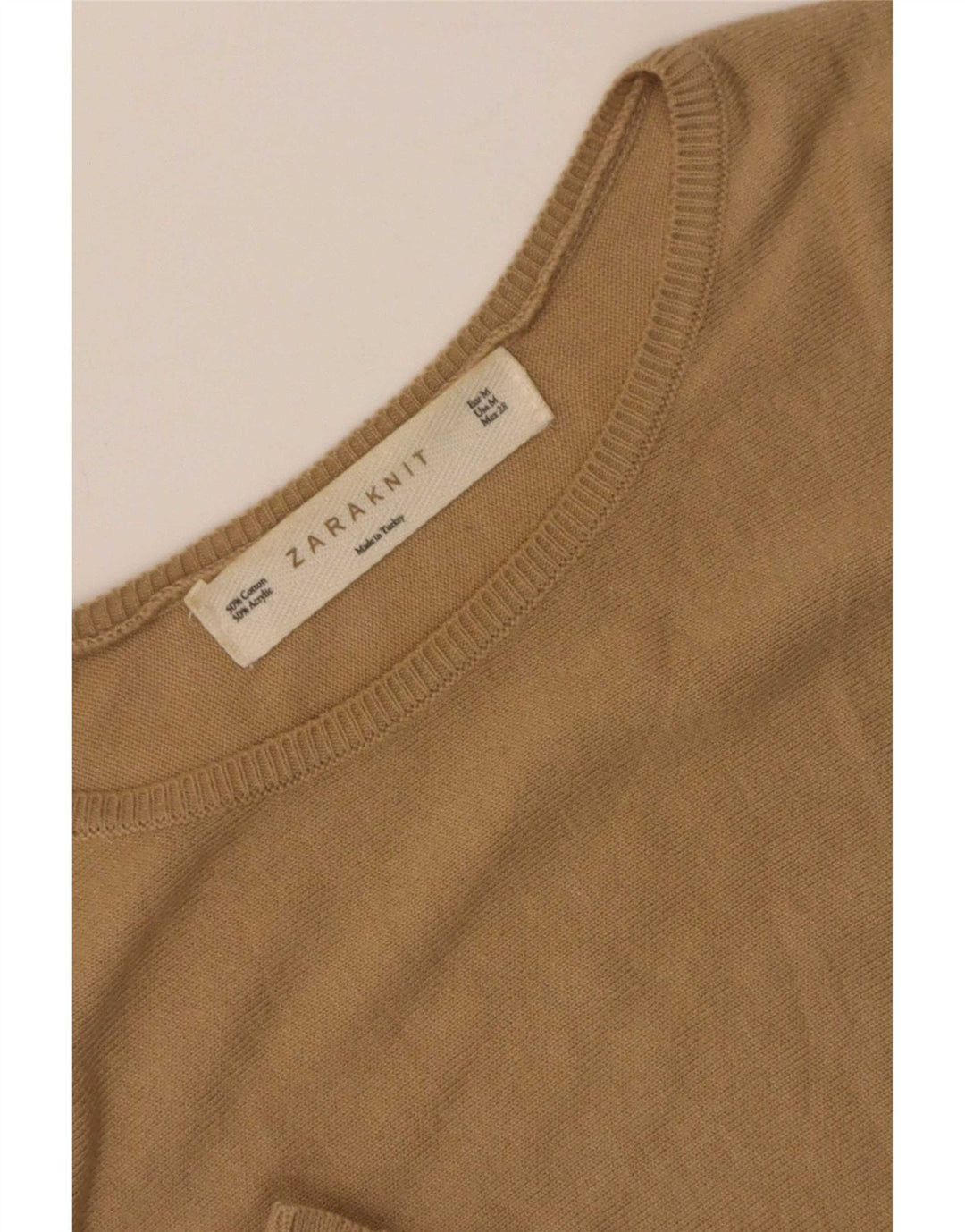 Zara Dame Kortærmet Jumper Sweater med rund hals UK 14 Medium Beige