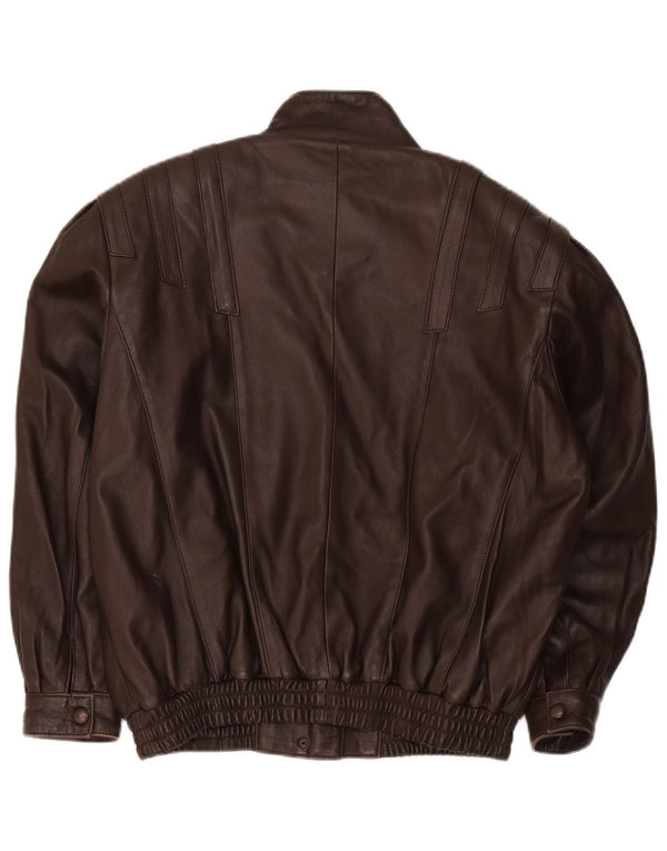 Vintage Dame Loose Fit Læder Bomber Jacket UK 14 Stor Brun