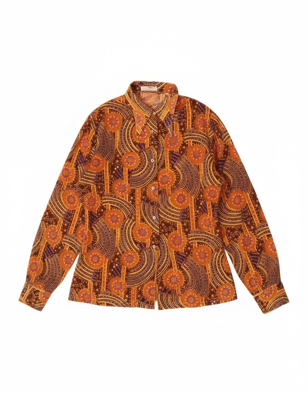 Vintage Dame Gennemsigtig Skjorte IT 44 Medium Brun Geometrisk Bomuld
