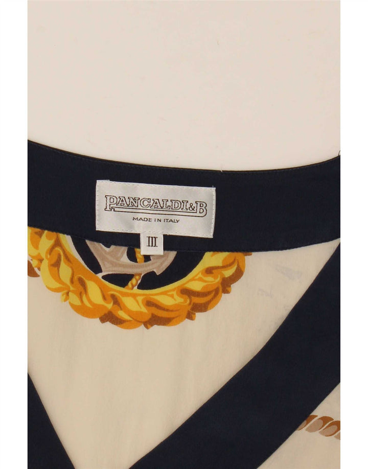 Pancaldi & B Dame Grafisk Bluse Top UK 12 Medium Off White