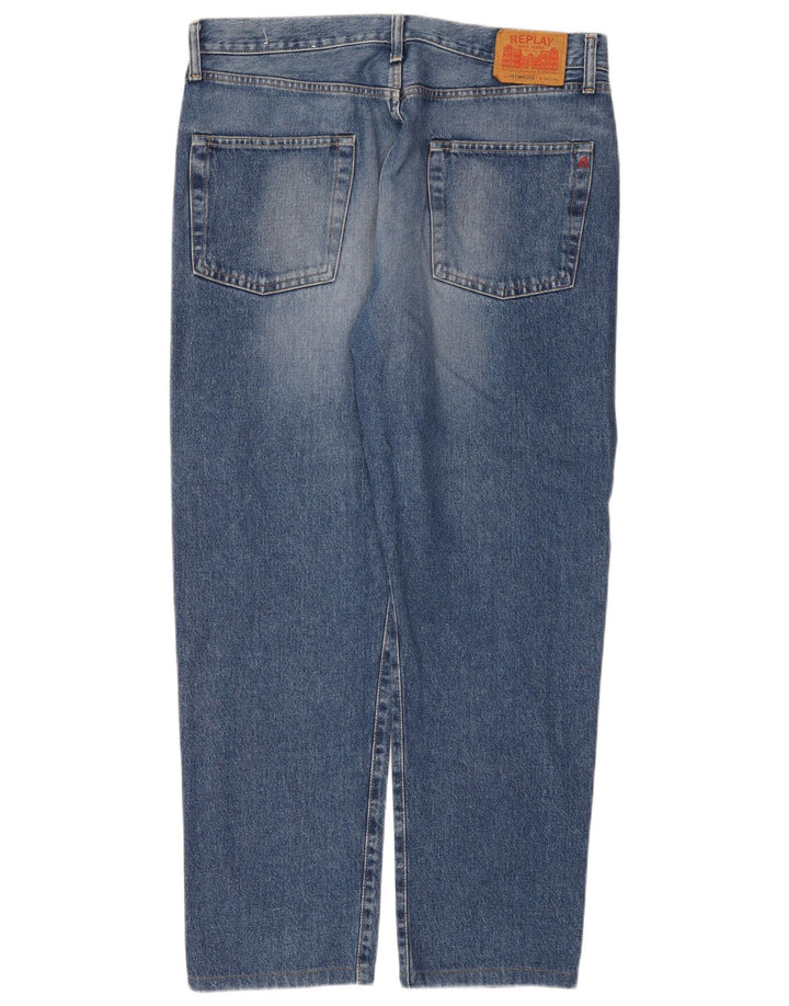 Replay Herre Straight Jeans W38 L30 Blå Bomuld