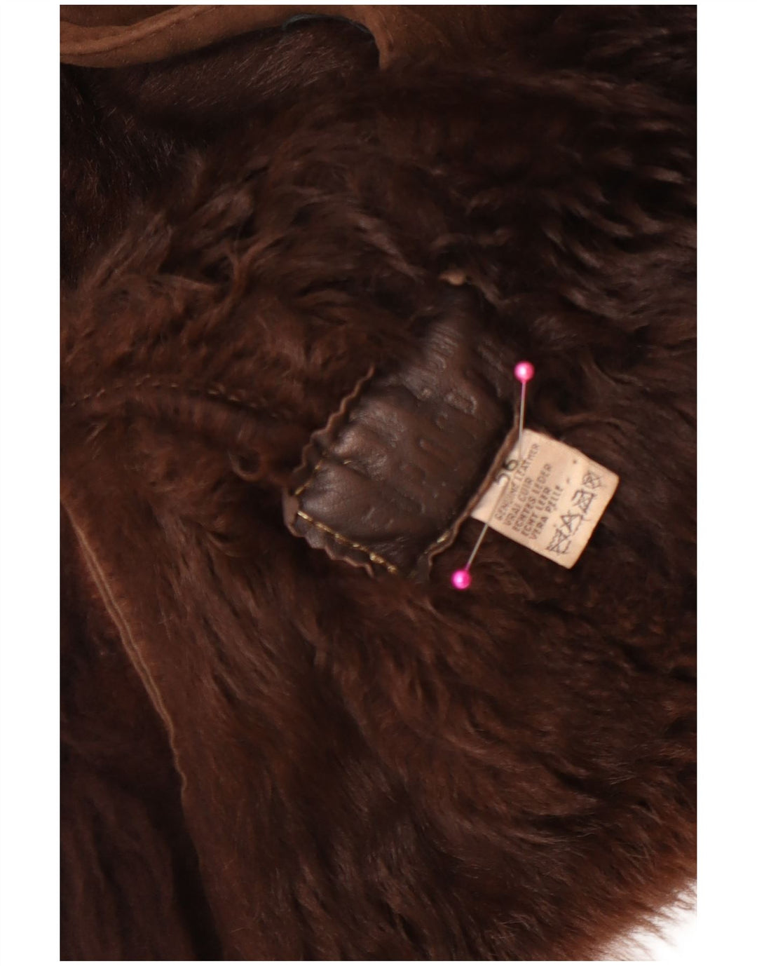 Vintage Herre Shearling Overfrakke UK 38 Medium Brown Colourblock Læder