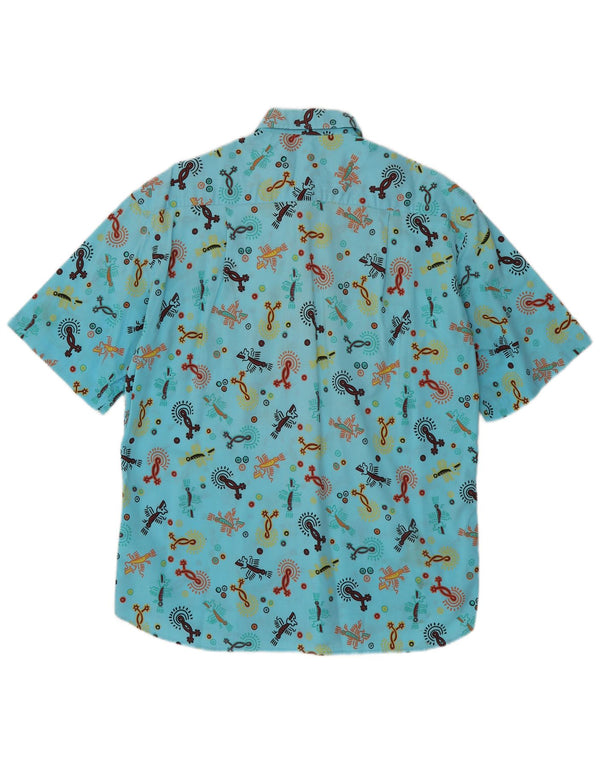 Firenze Kortærmet skjorte med abstrakt mønster til mænd Størrelse 39 15 1/2 Medium Blue