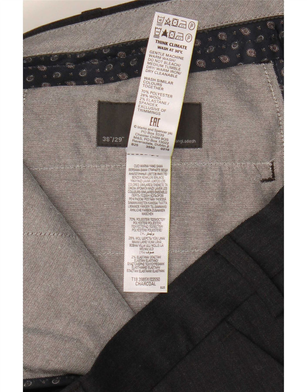 Marks & Spencer Herre Regular Suit Bukser W38 L29 Grå Polyester