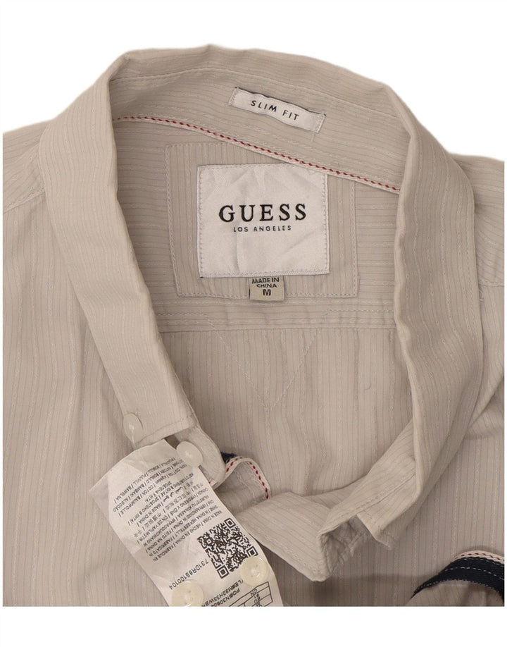 GUESS Mens Slim Fit Shirt Medium Grey Pinstripe Cotton