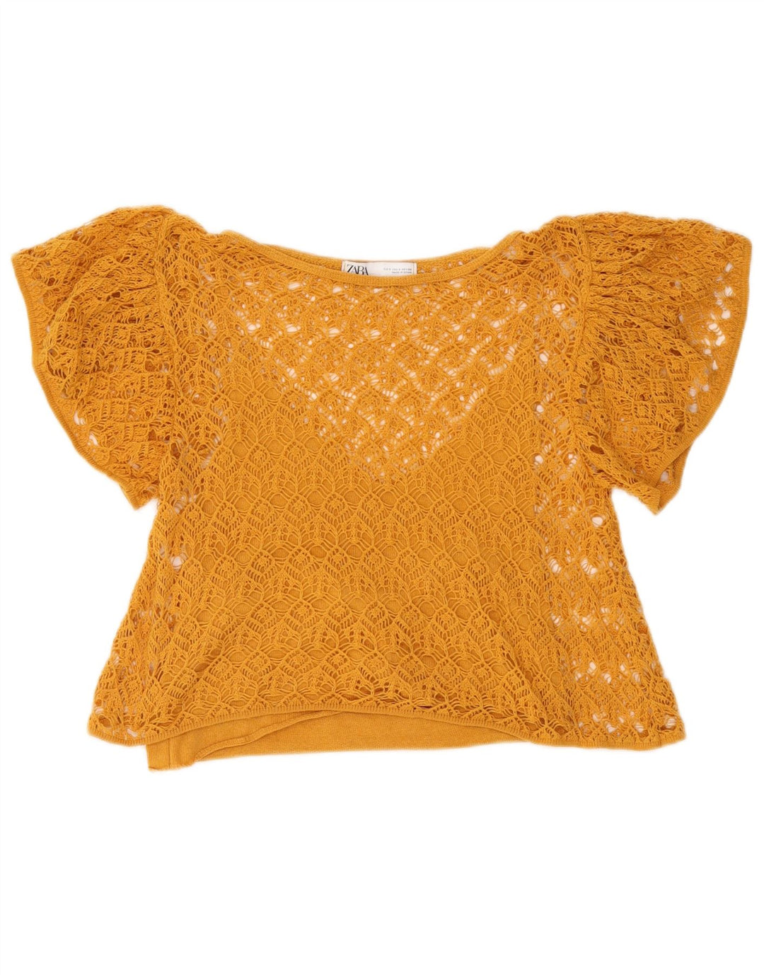 Zara Womens Crop Crochet See Through Top UK 10 Small Yellow
