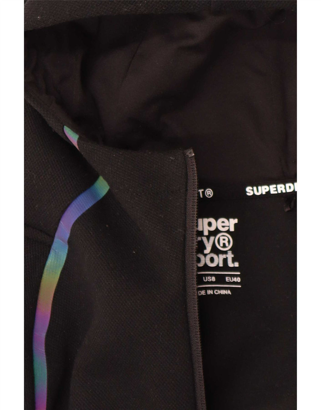 Superdry hættetrøje til kvinder med grafisk lynlås UK 12 Medium Black Polyester