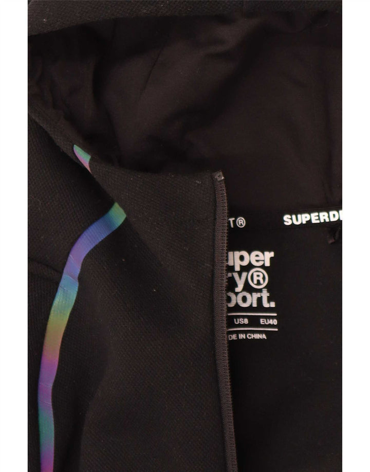 Superdry hættetrøje til kvinder med grafisk lynlås UK 12 Medium Black Polyester