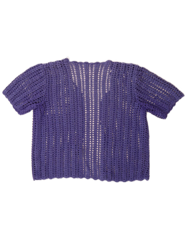 Vintage kortærmet hæklet cardigan sweater til kvinder UK 12 Medium Purple