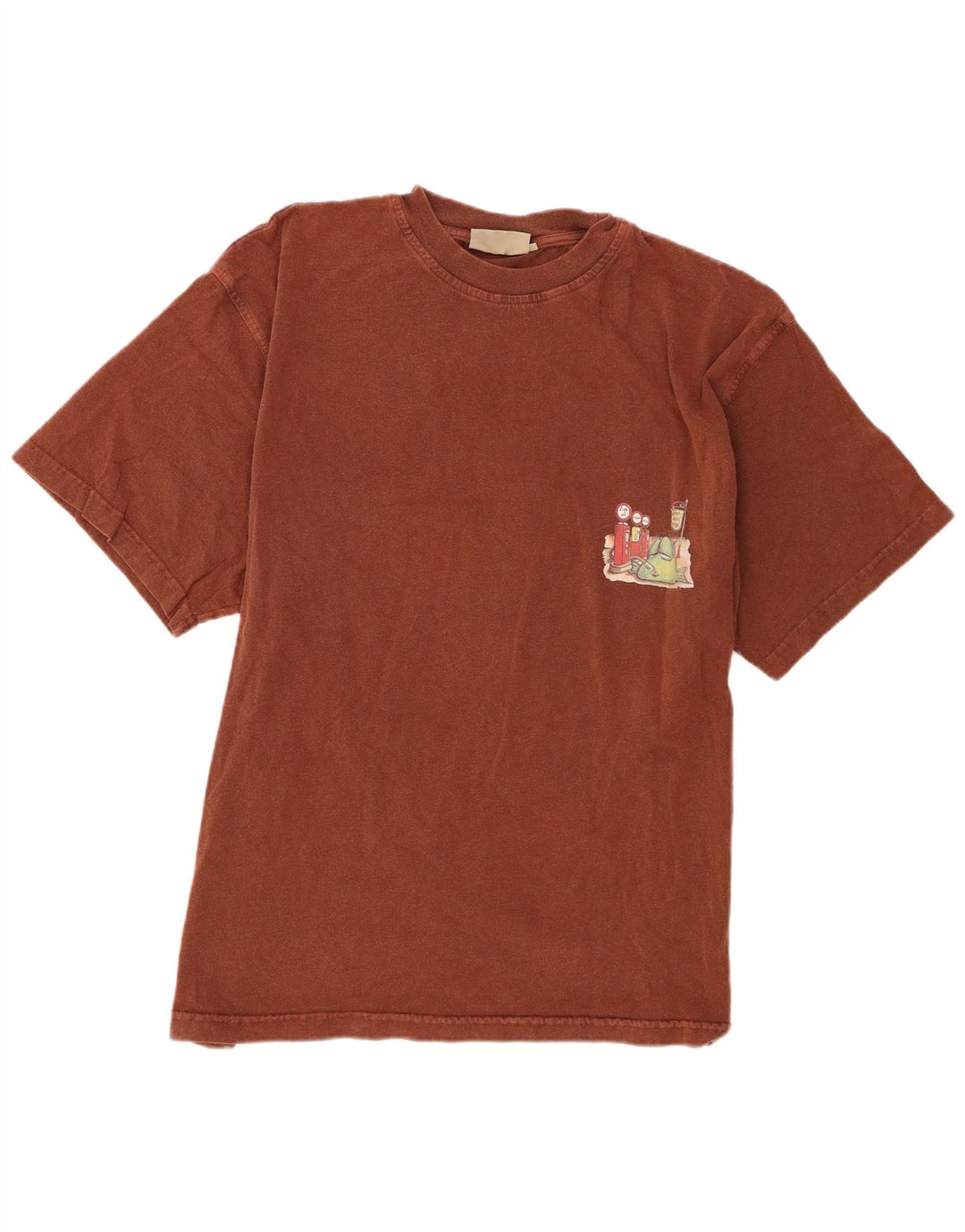Weird Fish Herre grafisk T-shirt top XL brun bomuld