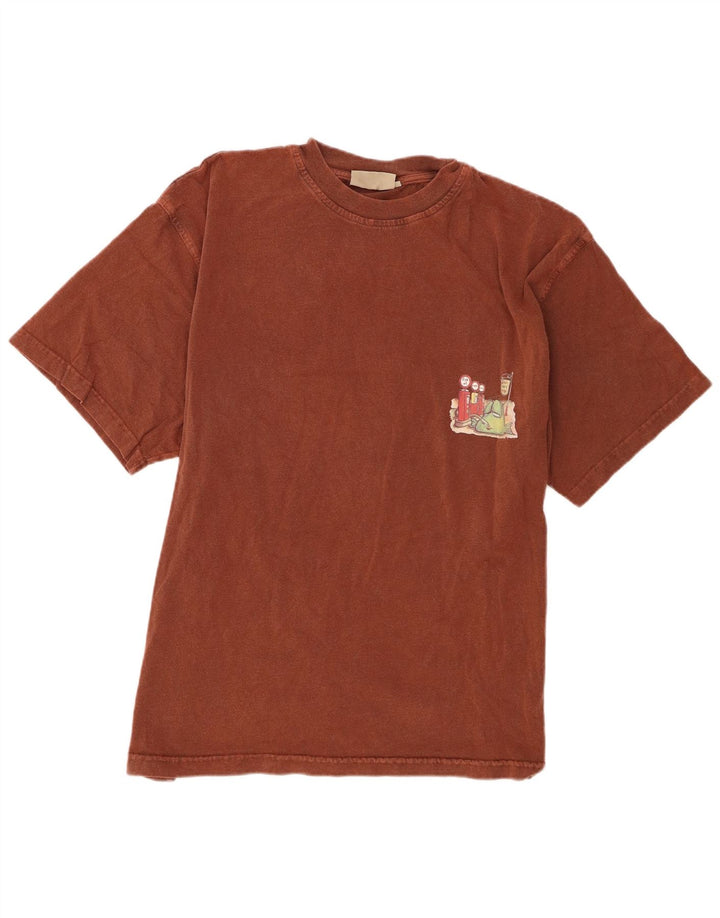 Weird Fish Herre grafisk T-shirt top XL brun bomuld