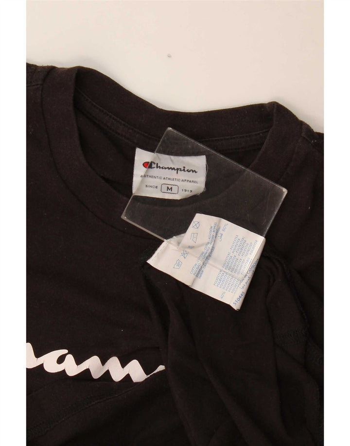 Champion Herre Grafisk T-Shirt Top Medium Sort Bomuld