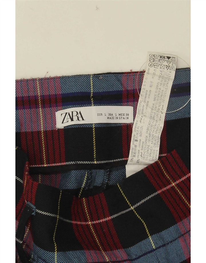 Zara Womens Tapered Cropped Trousers Large W30 L25 Red Check Polyester