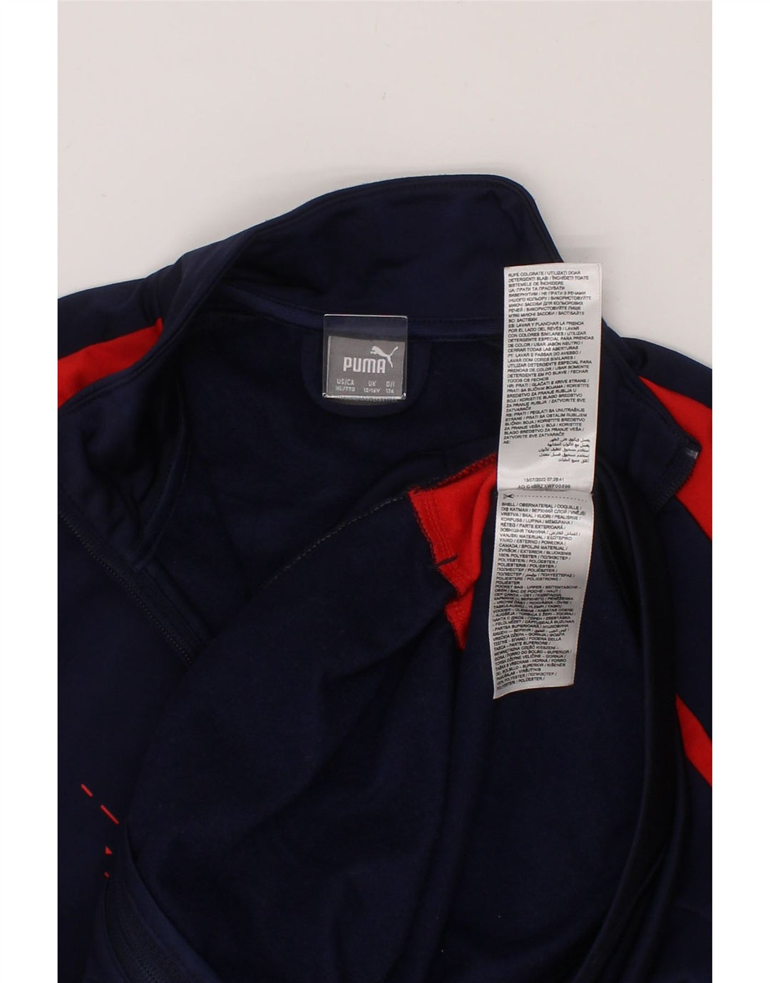 PUMA Boys Graphic Tracksuit Top Jacket 15-16 Years Navy Blue Colourblock Vintage Puma and Second-Hand Puma from Messina Hembry 