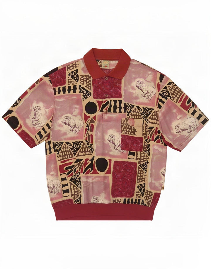 Mango Herre abstrakt mønster Kortærmet Pullover Shirt Stor Burgundy