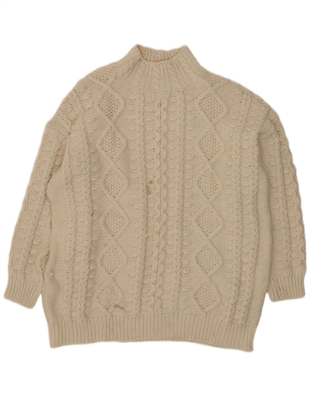Zara Dame Oversized Turtle Neck Jumper Sweater UK 16 Large Beige
