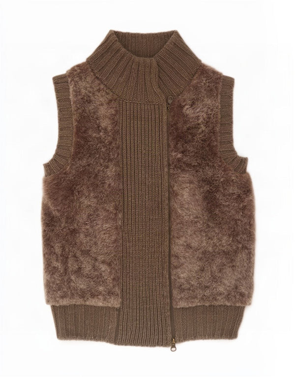 Massimo Dutti Dame Cardigan Sweater UK 12 Medium Khaki Colourblock