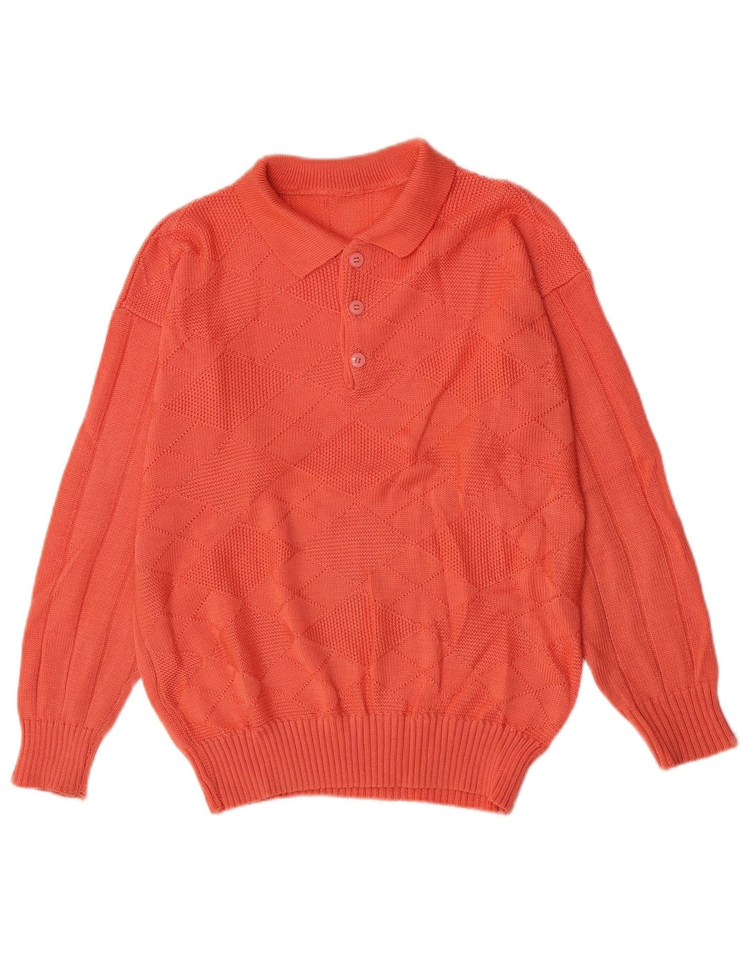 Vintage Herre Polo Neck Jumper Sweater Small Orange Argyle/Diamond