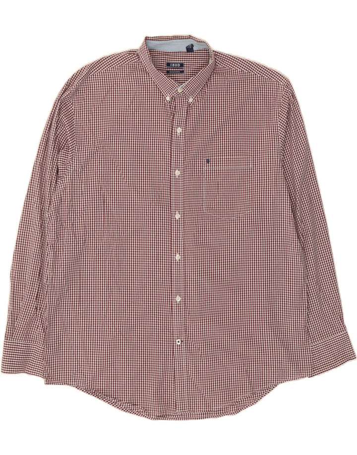 IZOD Mens NON - IRON Shirt XL Burgundy Gingham Cotton Vintage Izod and Second-Hand Izod from Messina Hembry 