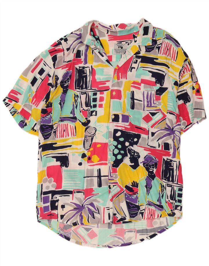 Vintage herre grafisk kortærmet skjorte medium flerfarvet patchwork