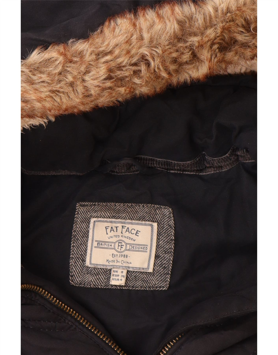 Fat Face Dame Hætte Polstret Frakke UK 8 Small Navy Blue Polyester