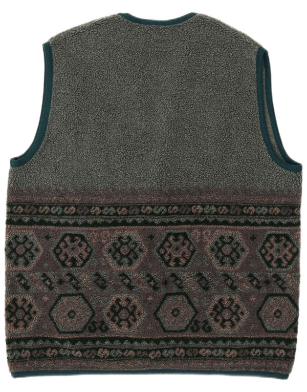 Vintage Herre Fleece Gilet UK 42 XL Grå Geometrisk Polyester