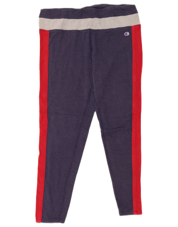 Champion Womens Crop Leggings UK 14 Large Navy Blue Colourblock Cotton