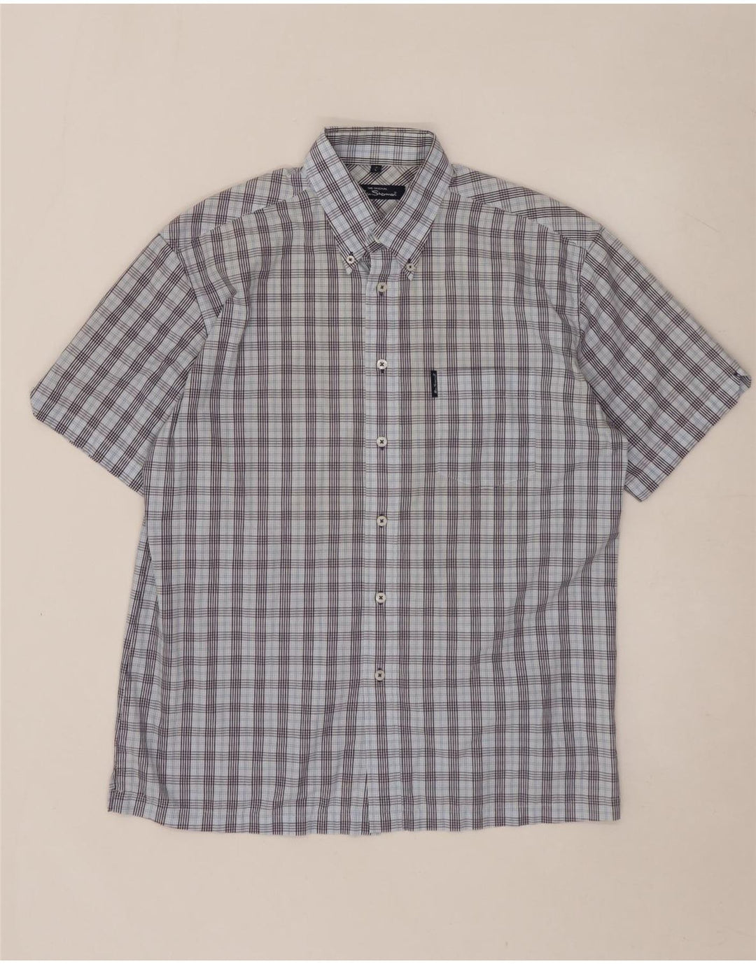 BEN SHERMAN Kortærmet herreskjorte Stor blå ternet