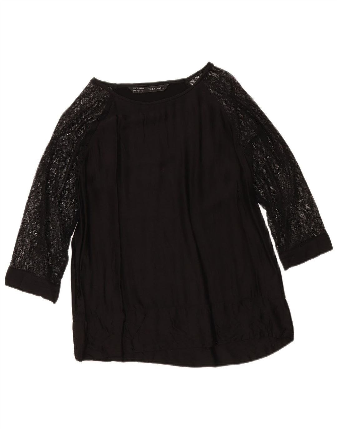 Zara Dame Top 3/4 ærmer UK 16 Large Black Viscose
