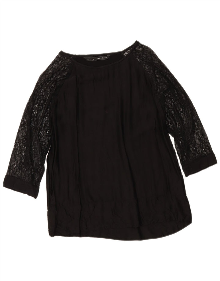 Zara Dame Top 3/4 ærmer UK 16 Large Black Viscose