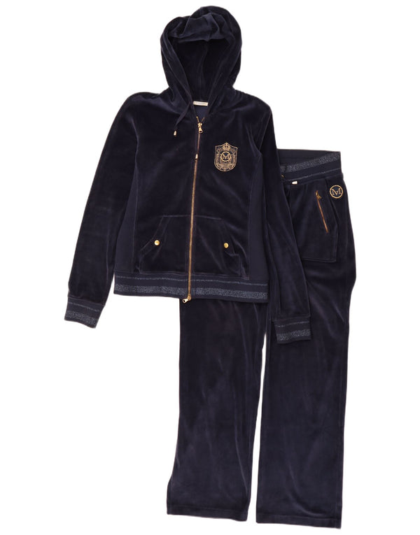 Marella Dame Hætte Velour Hel Træningsdragt UK 12 Medium Navy Blue Bomuld