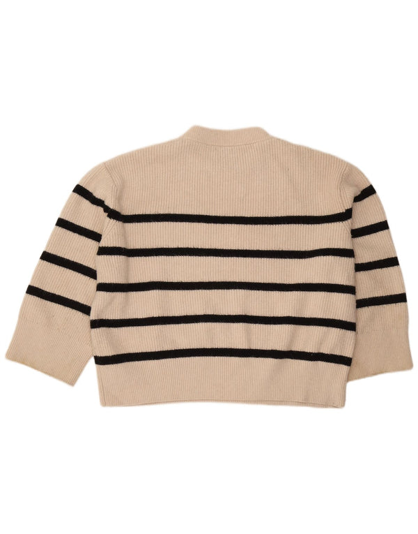 Zara dametrøje med 3/4 ærmer trøje med rund hals UK 18 XL Off White Stribet