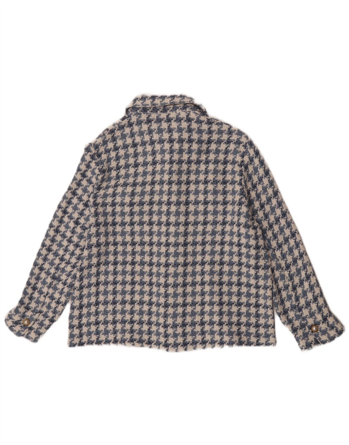 Zara Dame 3/4-ærmet 5-knaps blazerjakke UK 10 Small Blue Houndstooth