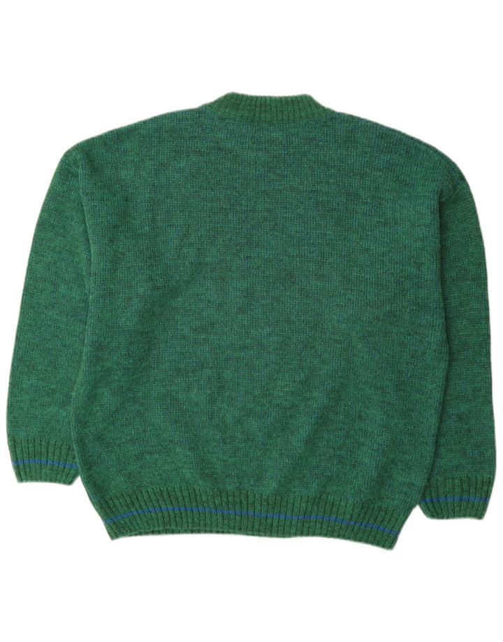 Vintage Herre grafisk rund hals sweater IT 52 stor grøn