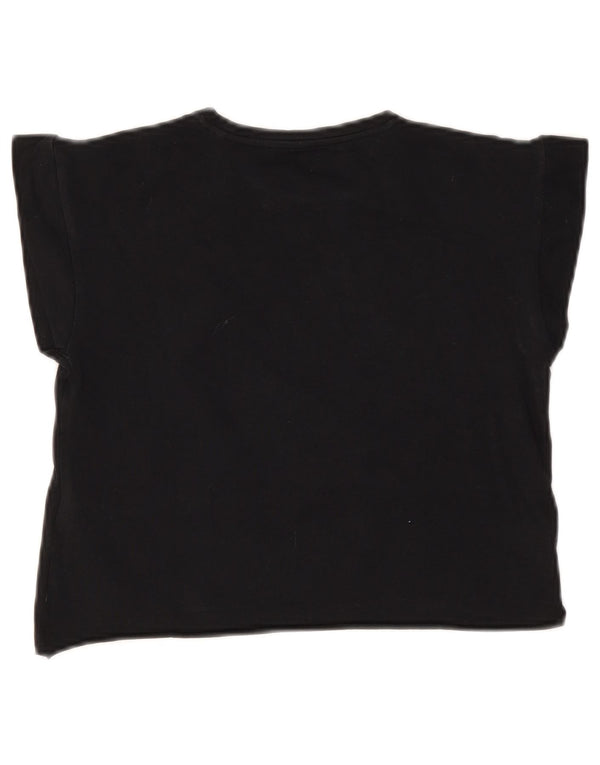 Guess Womens Crop Grafisk T-Shirt Top UK 12 Medium Sort Bomuld