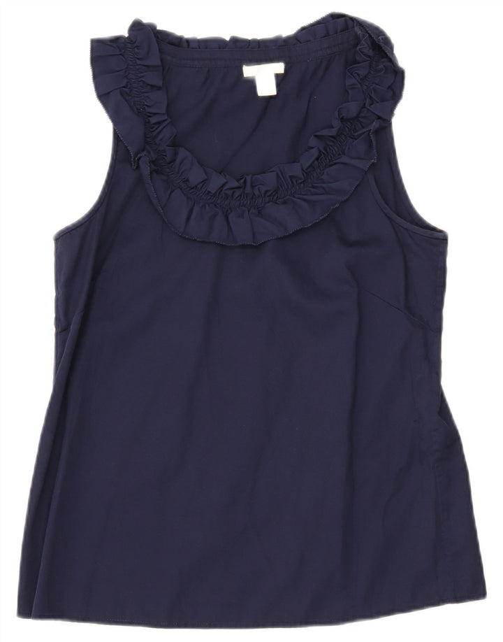 J. CREW Womens Ruffle Front Sleeveless Blouse Top US 4 Small Navy Blue