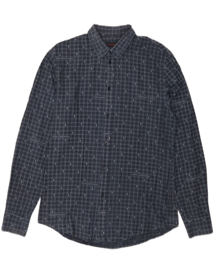 Trussardi Jeans Herreskjorte str. 42 Large Navy Blue Gingham