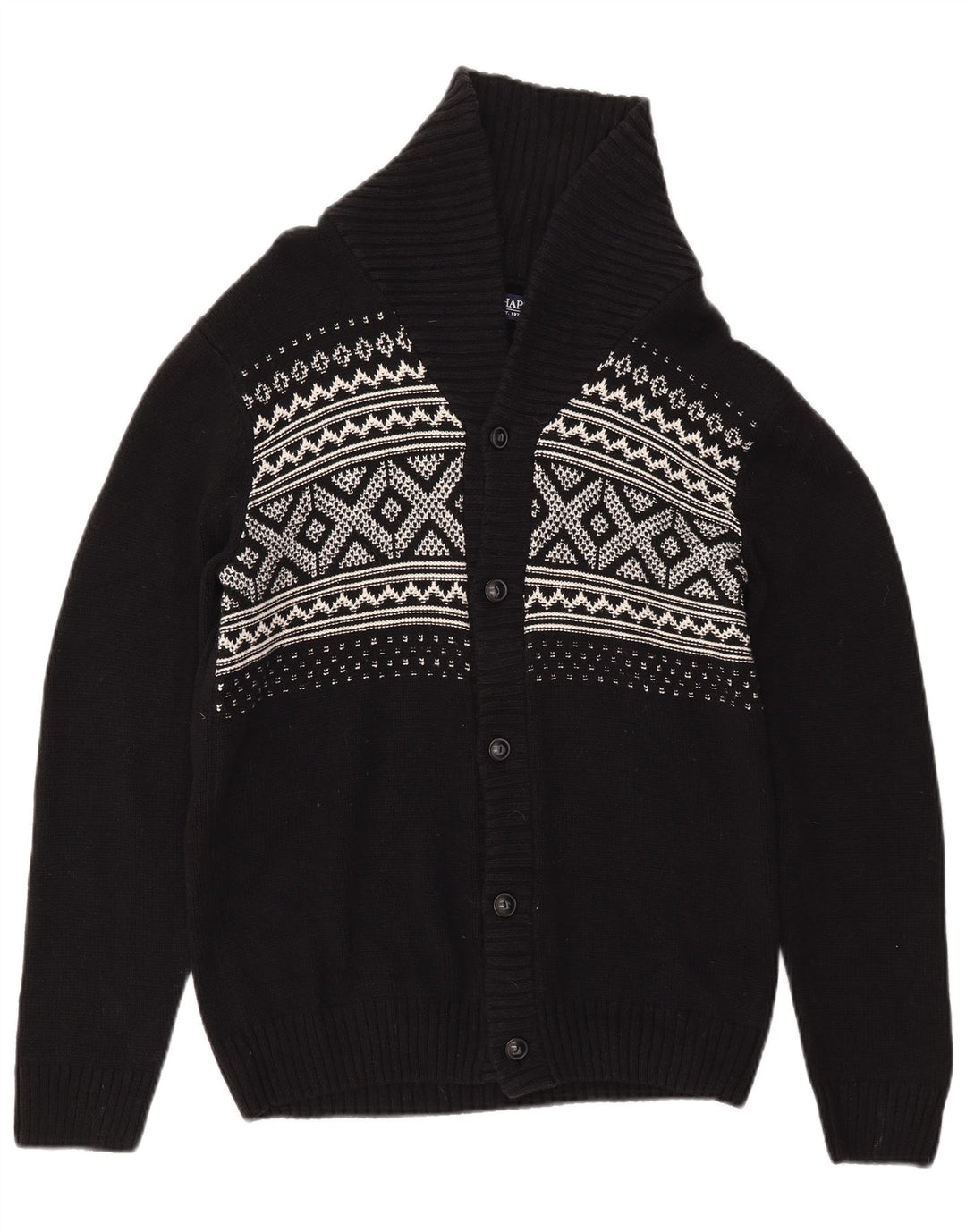 CHAPS Cardigan sweater til mænd Small Black Fair Isle Bomuld